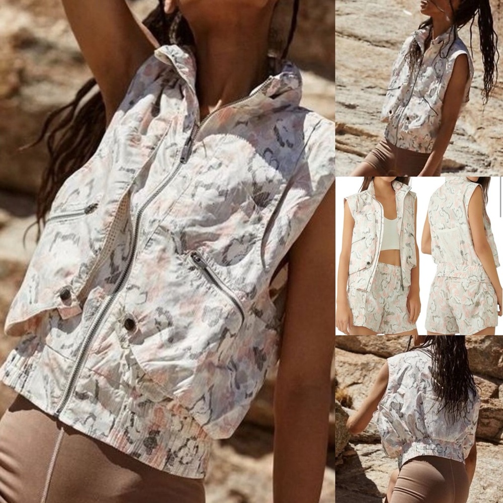 New FP Movement Off The Grid Printed Utility Vest | Ivory Floral m